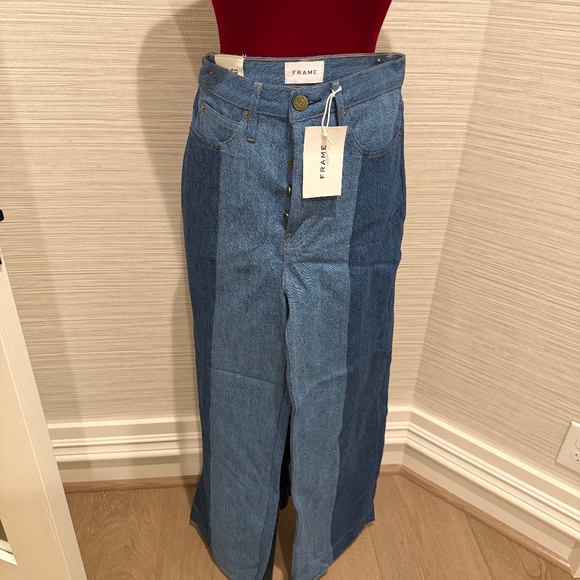 FRAME Split Seam Wide Leg Jeans Two Tone Size 29 - Picture 1 of 4